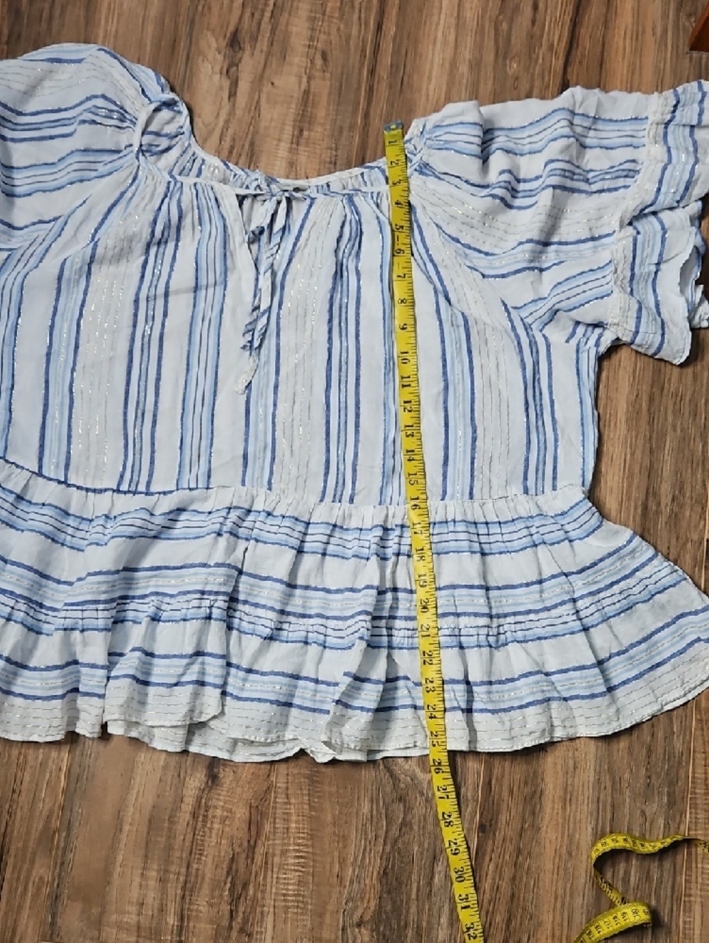Cato Women's Blue and White Striped Peasant Top 26W/28W - Picture 9 of 9